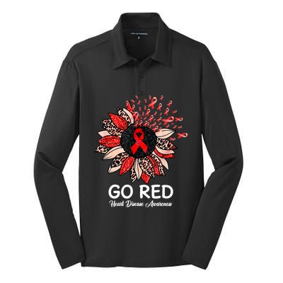 Go Red Heart Disease Awareness Month Ribbon Sunflower Gift Silk Touch Performance Long Sleeve Polo