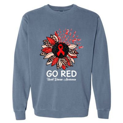 Go Red Heart Disease Awareness Month Ribbon Sunflower Gift Garment-Dyed Sweatshirt