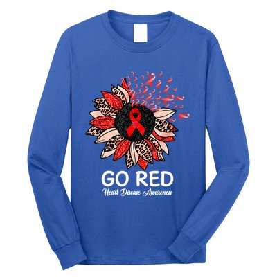 Go Red Heart Disease Awareness Month Ribbon Sunflower Gift Long Sleeve Shirt