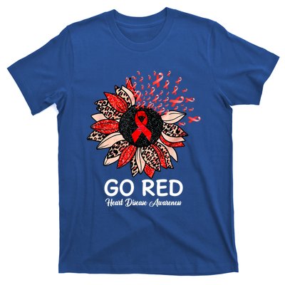 Go Red Heart Disease Awareness Month Ribbon Sunflower Gift T-Shirt