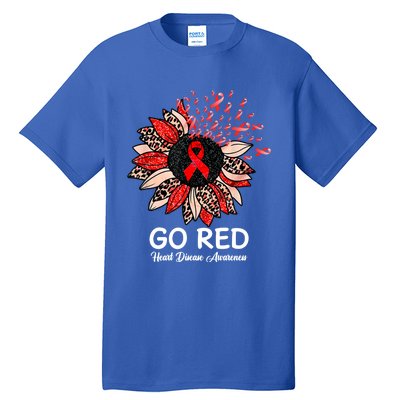 Go Red Heart Disease Awareness Month Ribbon Sunflower Gift Tall T-Shirt