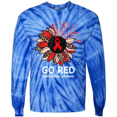 Go Red Heart Disease Awareness Month Ribbon Sunflower Gift Tie-Dye Long Sleeve Shirt