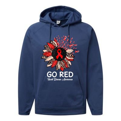 Go Red Heart Disease Awareness Month Ribbon Sunflower Gift Performance Fleece Hoodie