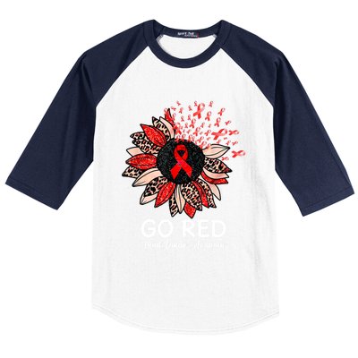 Go Red Heart Disease Awareness Month Ribbon Sunflower Gift Baseball Sleeve Shirt