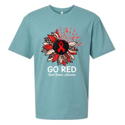 Go Red Heart Disease Awareness Month Ribbon Sunflower Gift Sueded Cloud Jersey T-Shirt