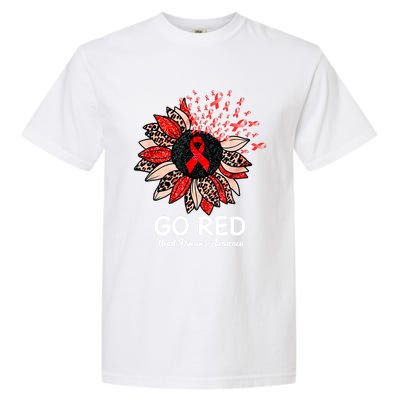 Go Red Heart Disease Awareness Month Ribbon Sunflower Gift Garment-Dyed Heavyweight T-Shirt