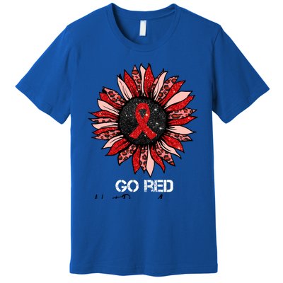 Go Red Heart Disease Awareness Month Ribbon Sunflower Gift Premium T-Shirt