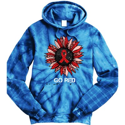 Go Red Heart Disease Awareness Month Ribbon Sunflower Gift Tie Dye Hoodie