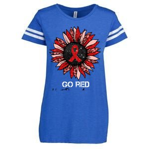 Go Red Heart Disease Awareness Month Ribbon Sunflower Gift Enza Ladies Jersey Football T-Shirt