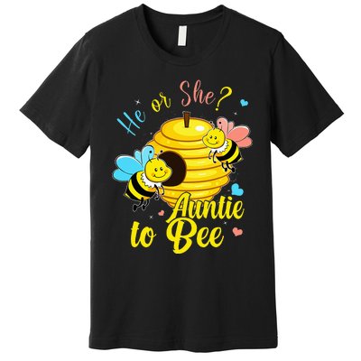 Gender Reveal He Or She Auntie To Bee Baby Announcement Premium T-Shirt