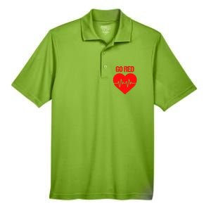 Go Red Heart Disease Awareness Red Heart Funny Gift Men's Origin Performance Pique Polo