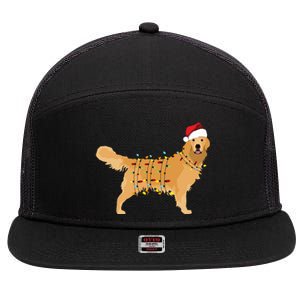 Golden Retriever Holiday Christmas Light Essential 7 Panel Mesh Trucker Snapback Hat