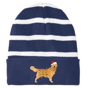 Golden Retriever Holiday Christmas Light Essential Striped Beanie with Solid Band