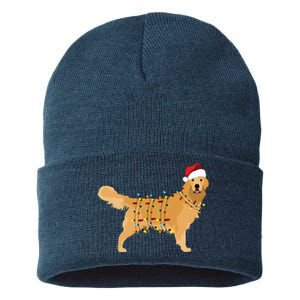 Golden Retriever Holiday Christmas Light Essential Sustainable Knit Beanie