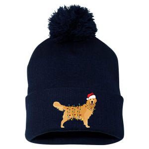 Golden Retriever Holiday Christmas Light Essential Pom Pom 12in Knit Beanie