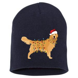 Golden Retriever Holiday Christmas Light Essential Short Acrylic Beanie