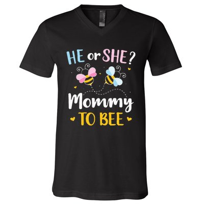 Gender reveal he or she mommy matching family baby party V-Neck T-Shirt