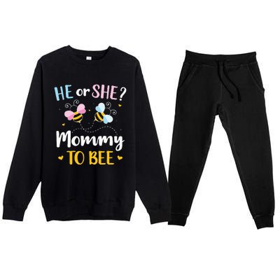 Gender reveal he or she mommy matching family baby party Premium Crewneck Sweatsuit Set