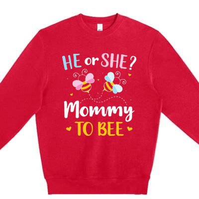 Gender reveal he or she mommy matching family baby party Premium Crewneck Sweatshirt