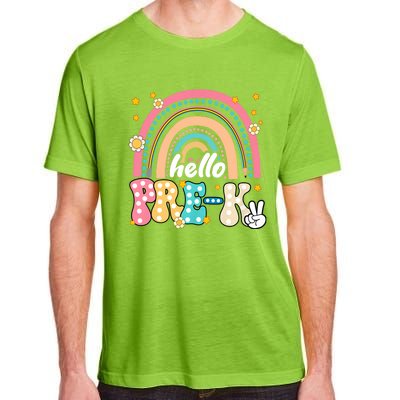 Groovy Rainbow Hello Pre K First Day Teacher Adult ChromaSoft Performance T-Shirt