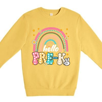 Groovy Rainbow Hello Pre K First Day Teacher Premium Crewneck Sweatshirt