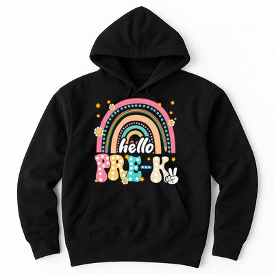 Groovy Rainbow Hello Pre K First Day Teacher Hoodie