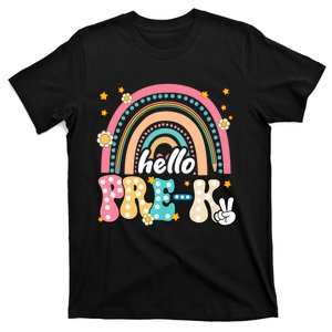 Groovy Rainbow Hello Pre K First Day Teacher T-Shirt