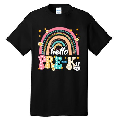 Groovy Rainbow Hello Pre K First Day Teacher Tall T-Shirt