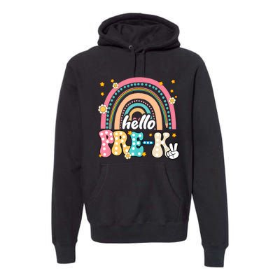 Groovy Rainbow Hello Pre K First Day Teacher Premium Hoodie