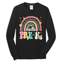 Groovy Rainbow Hello Pre K First Day Teacher Tall Long Sleeve T-Shirt