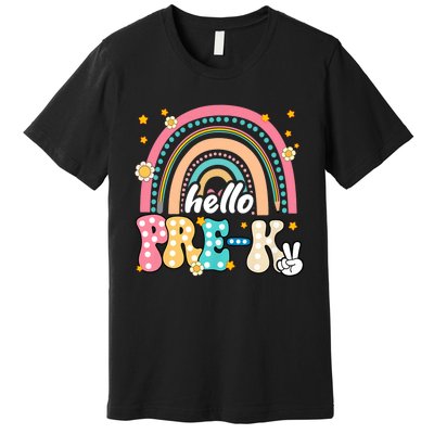 Groovy Rainbow Hello Pre K First Day Teacher Premium T-Shirt