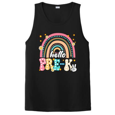 Groovy Rainbow Hello Pre K First Day Teacher PosiCharge Competitor Tank