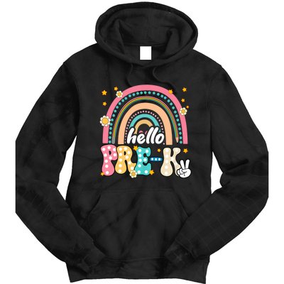 Groovy Rainbow Hello Pre K First Day Teacher Tie Dye Hoodie