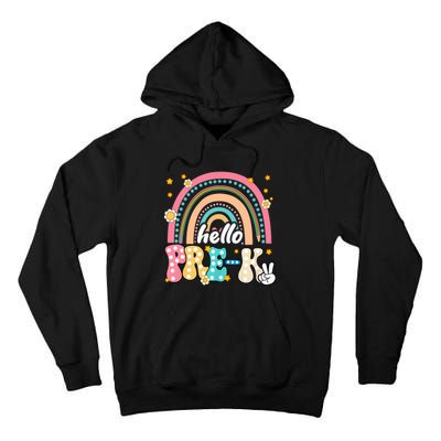 Groovy Rainbow Hello Pre K First Day Teacher Tall Hoodie