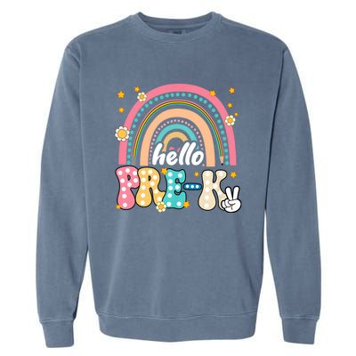 Groovy Rainbow Hello Pre K First Day Teacher Garment-Dyed Sweatshirt