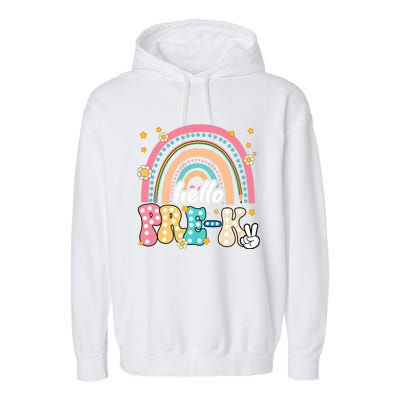 Groovy Rainbow Hello Pre K First Day Teacher Garment-Dyed Fleece Hoodie