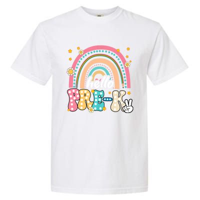 Groovy Rainbow Hello Pre K First Day Teacher Garment-Dyed Heavyweight T-Shirt