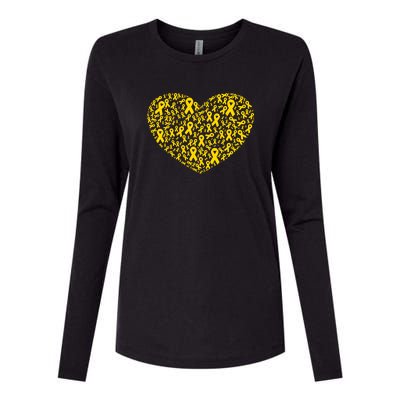 Gold Ribbon Heart Childhood Cancer Awareness Support Womens Cotton Relaxed Long Sleeve T-Shirt