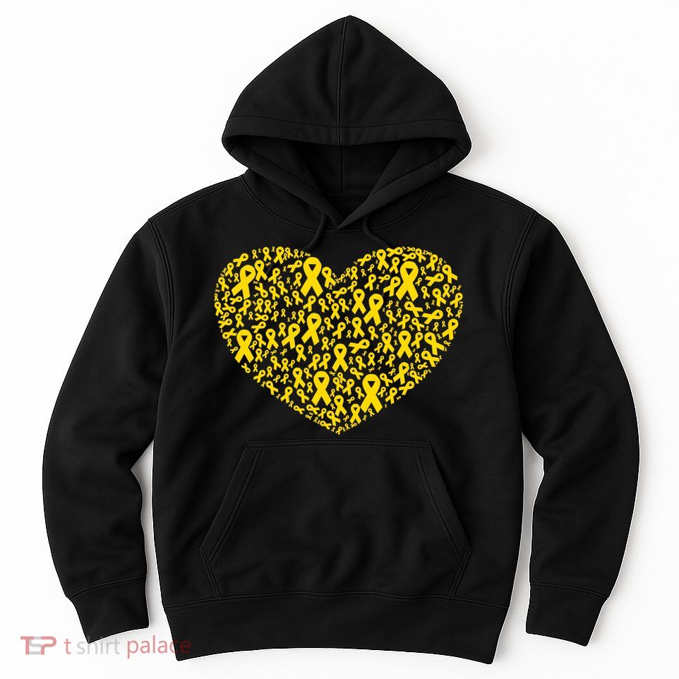 Gold Ribbon Heart Childhood Cancer Awareness Support Hoodie