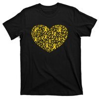 Gold Ribbon Heart Childhood Cancer Awareness Support T-Shirt