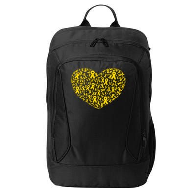 Gold Ribbon Heart Childhood Cancer Awareness Support City Backpack