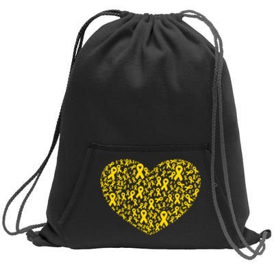 Gold Ribbon Heart Childhood Cancer Awareness Support Sweatshirt Cinch Pack Bag