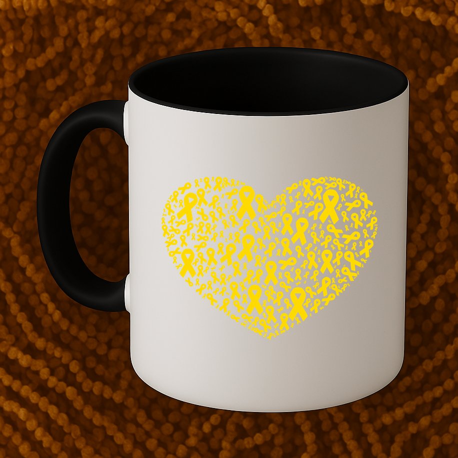 Gold Ribbon Heart Childhood Cancer Awareness Support Mug