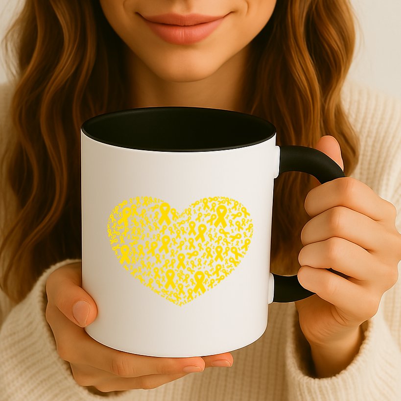 Gold Ribbon Heart Childhood Cancer Awareness Support Mug