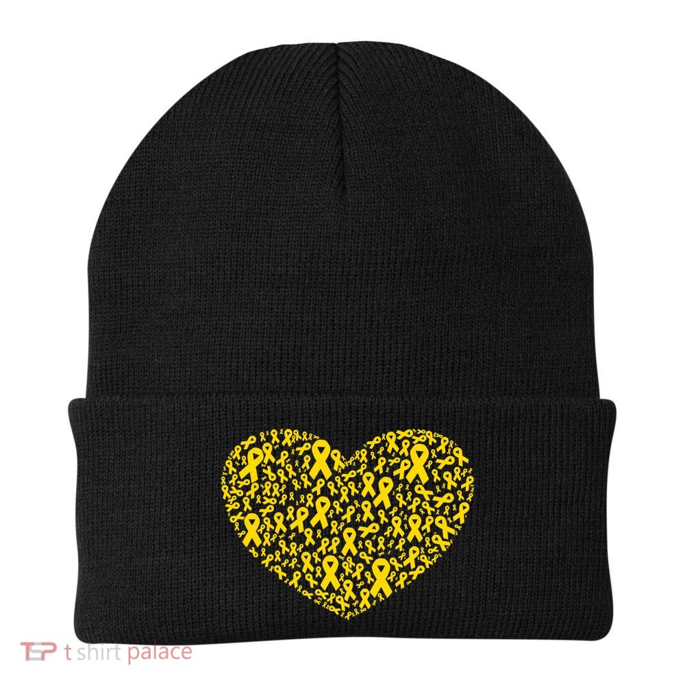 Gold Ribbon Heart Childhood Cancer Awareness Support Beanie