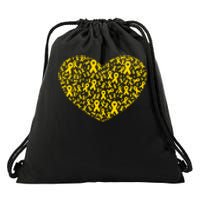 Gold Ribbon Heart Childhood Cancer Awareness Support Drawstring Bag