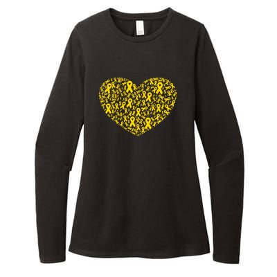 Gold Ribbon Heart Childhood Cancer Awareness Support Womens CVC Long Sleeve Shirt