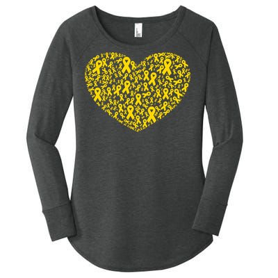 Gold Ribbon Heart Childhood Cancer Awareness Support Women's Perfect Tri Tunic Long Sleeve Shirt