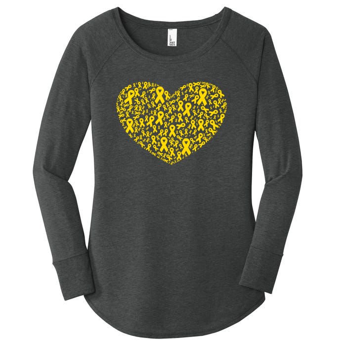 Gold Ribbon Heart Childhood Cancer Awareness Support Women's Perfect Tri Tunic Long Sleeve Shirt