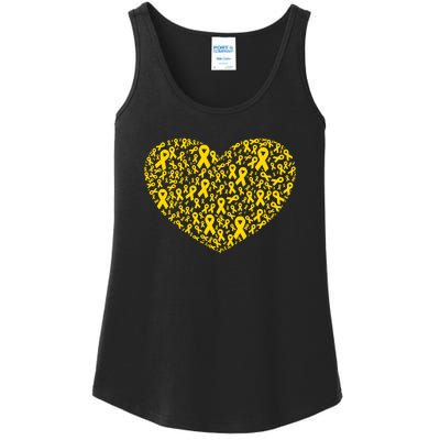 Gold Ribbon Heart Childhood Cancer Awareness Support Ladies Essential Tank